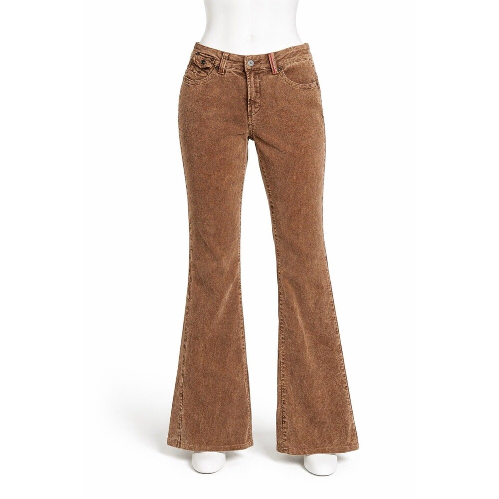 Zana Di Jeans Corduroy Flare Pants Womens 14 Brown Y2K Boho Stretch Retro
